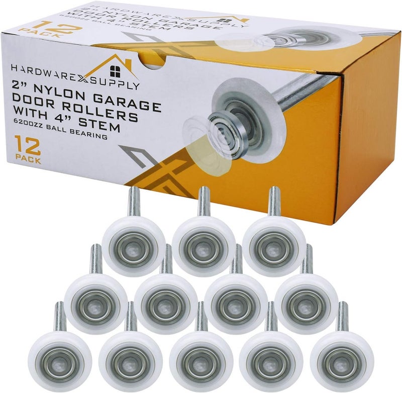 HARDWAREX SUPPLY 2" Nylon Sealed Garage Door Rollers, 6200ZZ High Performance Ball Bearing (12 Pack, 4" Stem) - Image 1